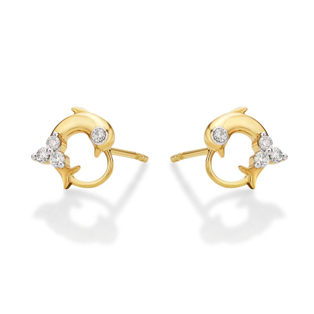 Dolphin Diamond Cluster Earrings 0.23ct Diamond Studs 9K Yellow Gold side view