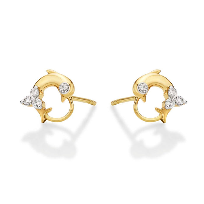 Dolphin Diamond Cluster Earrings 0.23ct Diamond Studs 9K Yellow Gold