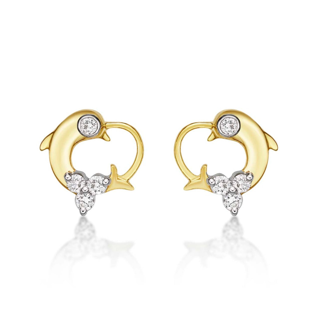 Dolphin Diamond Cluster Earrings 0.23ct Diamond Studs 9K Yellow Gold