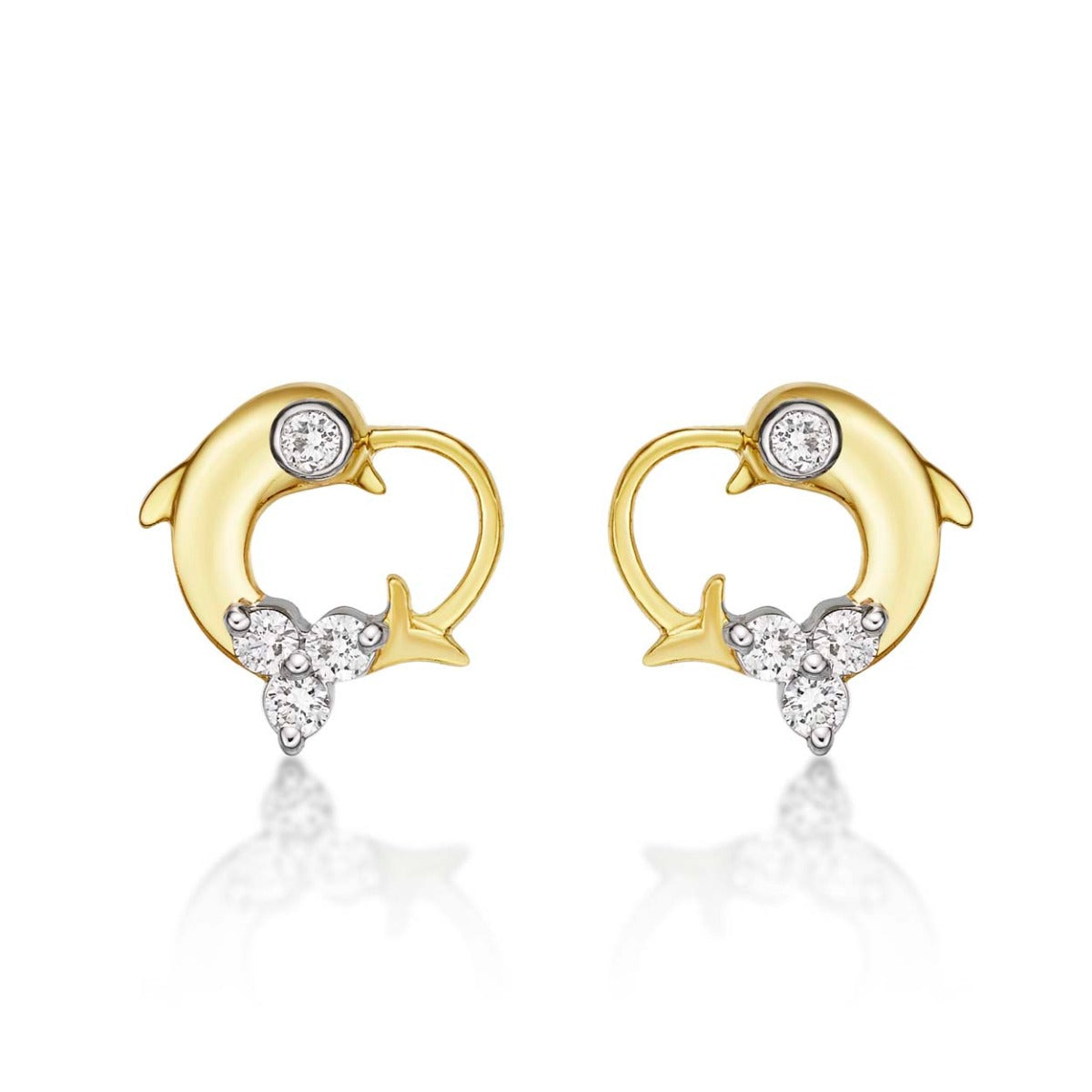 Dolphin Diamond Cluster Earrings 0.23ct Diamond Studs 9K Yellow Gold