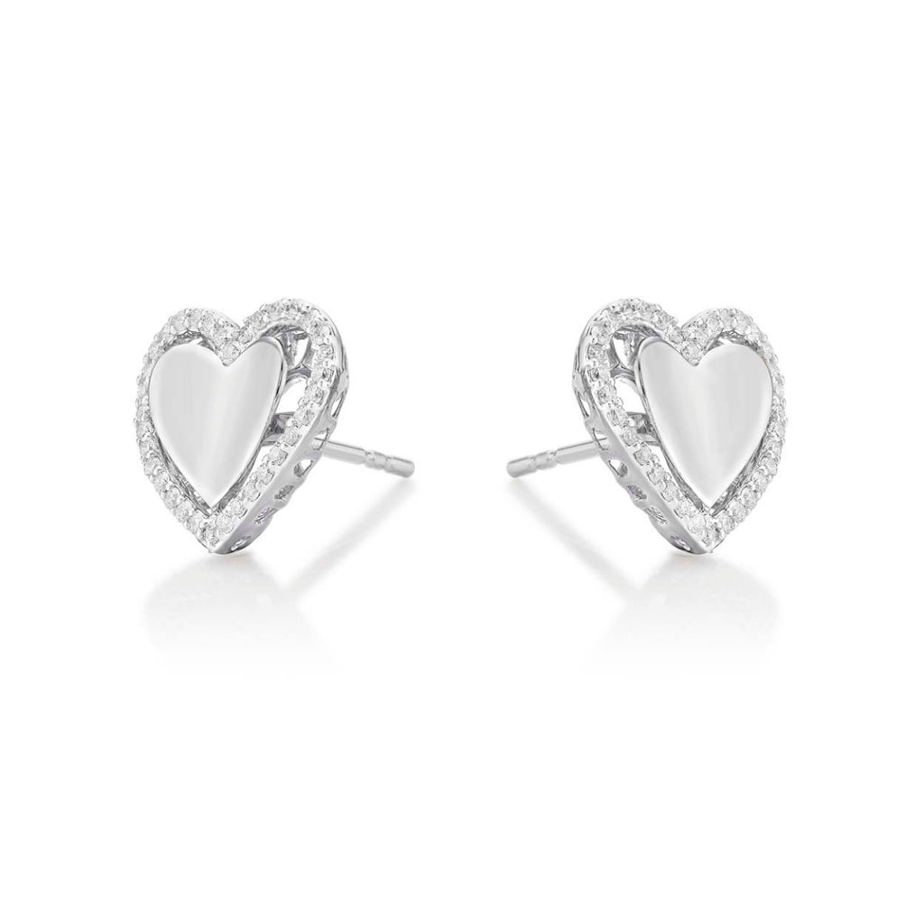 Elevated Diamond Heart Earrings 0.36ct Diamond Studs 9K White Gold side view