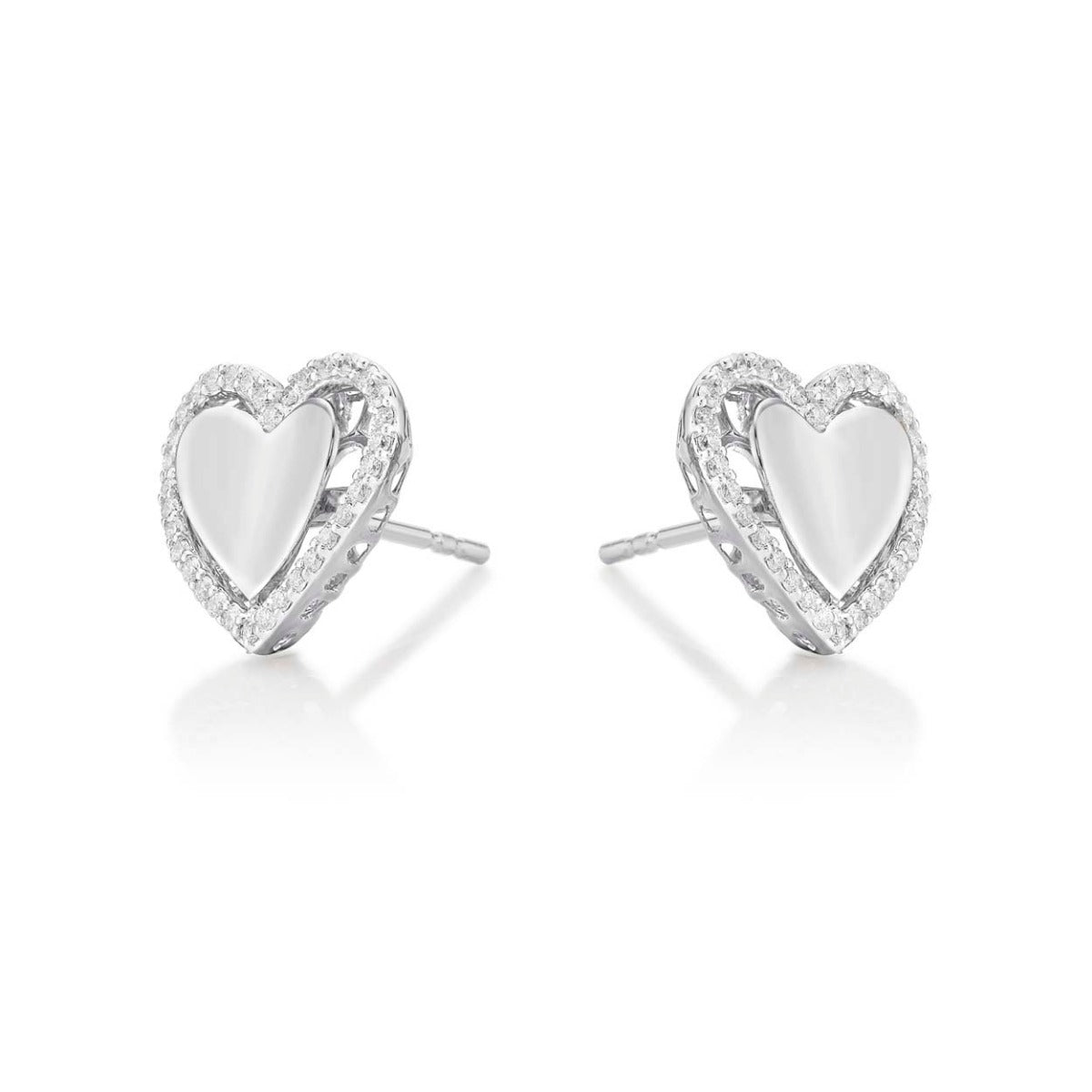 Elevated Diamond Heart Earrings 0.36ct Diamond Studs 9K White Gold side view