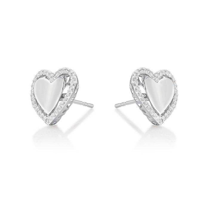 Elevated Diamond Heart Earrings 0.36ct Diamond Studs 9K White Gold