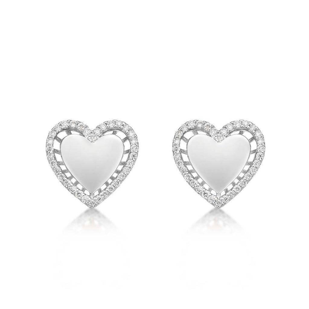 Elevated Diamond Heart Earrings 0.36ct Diamond Studs 9K White Gold