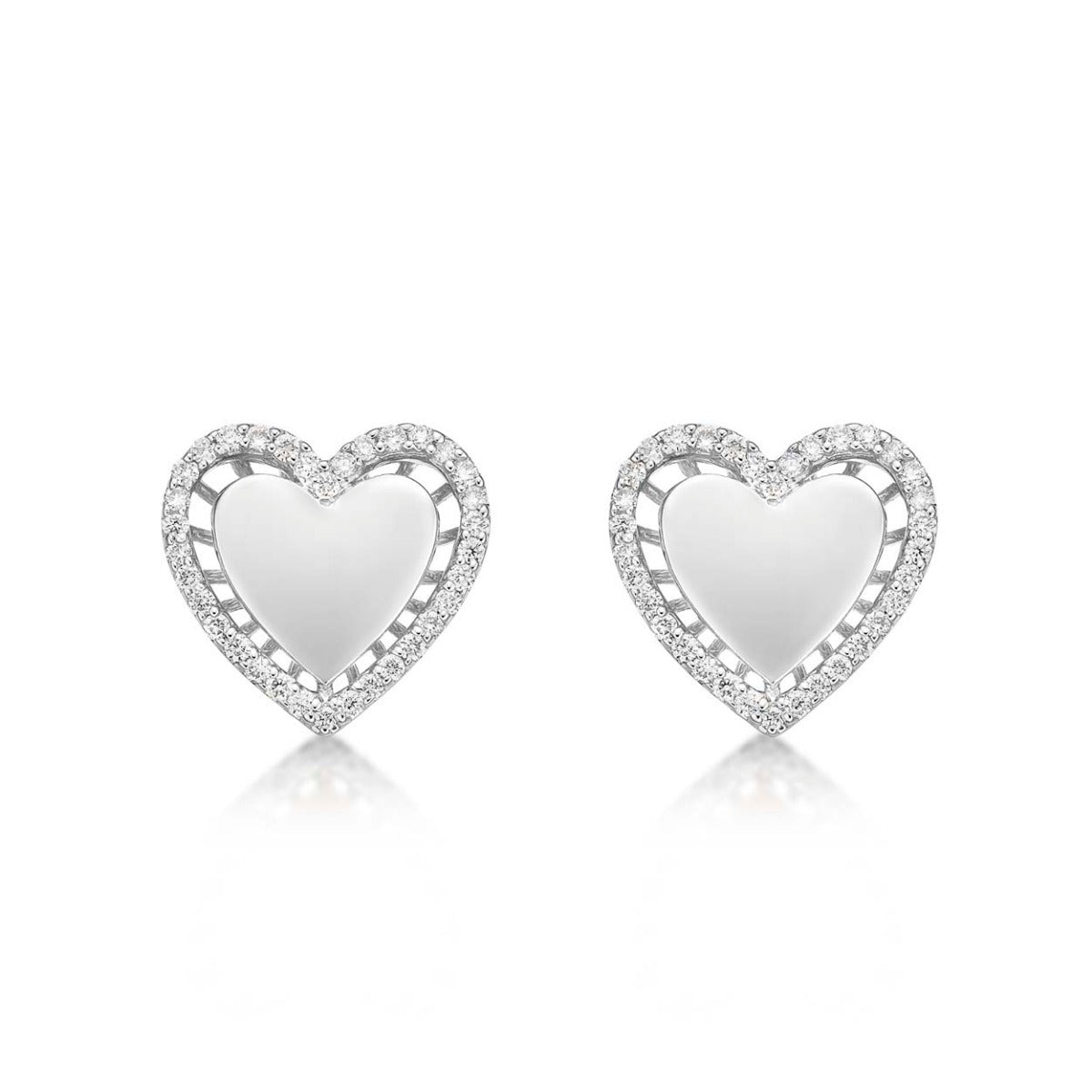 Elevated Diamond Heart Earrings 0.36ct Diamond Studs 9K White Gold