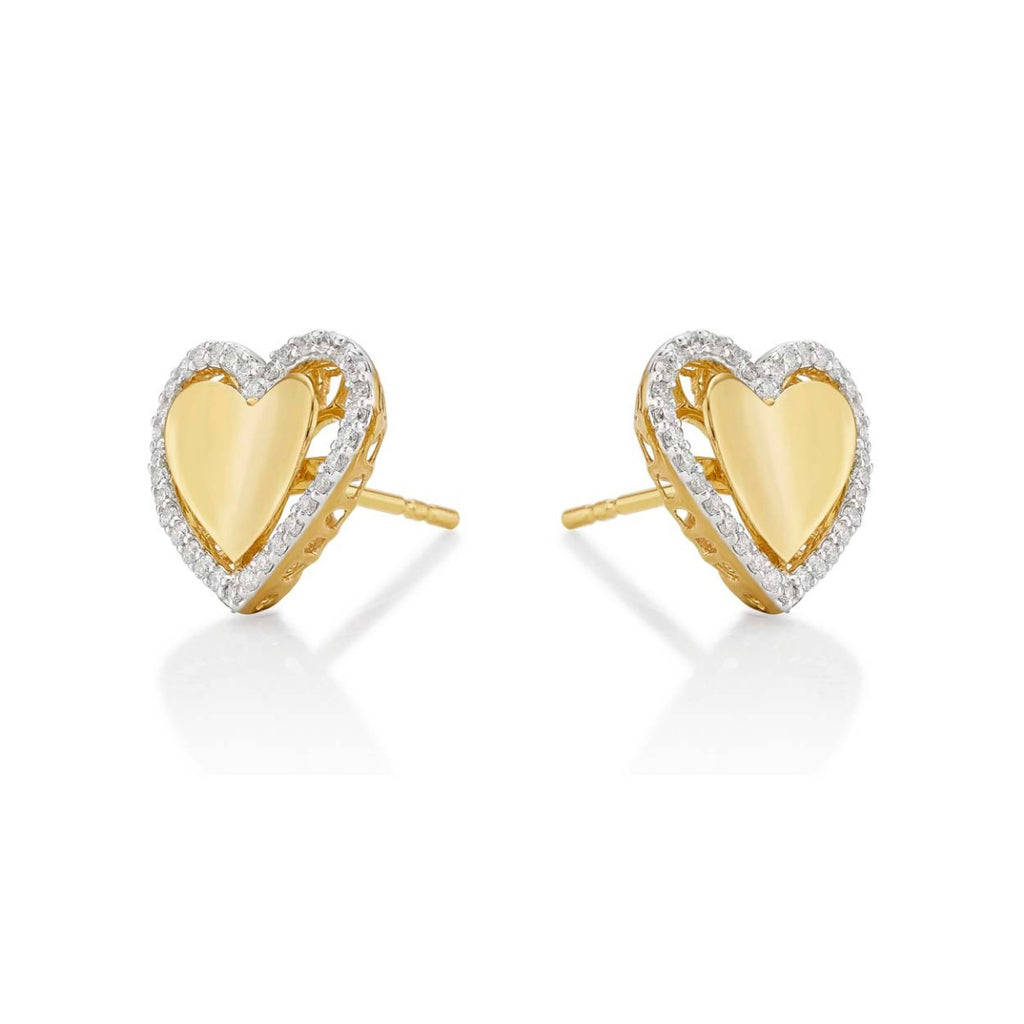Elevated Diamond Heart Earrings 0.36ct Diamond Studs 9K Yellow Gold side view