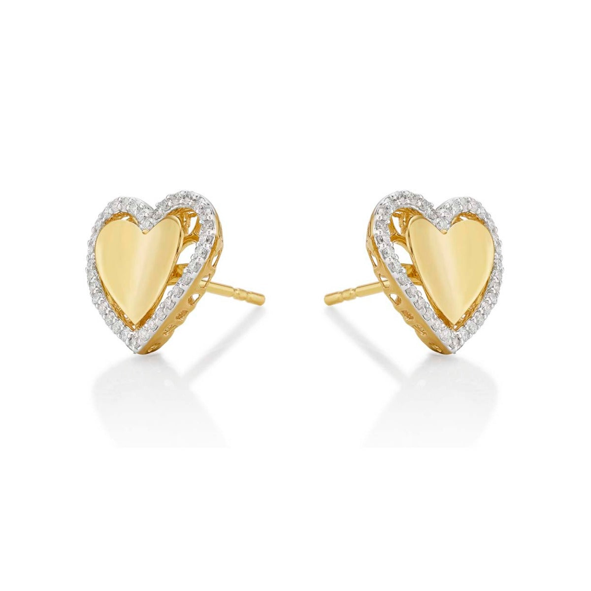 Elevated Diamond Heart Earrings 0.36ct Diamond Studs 9K Yellow Gold side view
