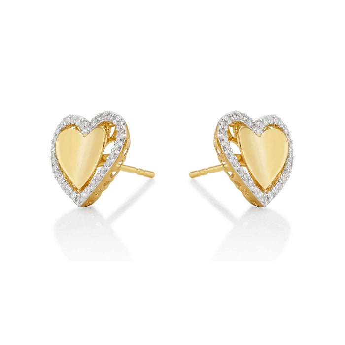 Elevated Diamond Heart Earrings 0.36ct Diamond Studs 9K Yellow Gold
