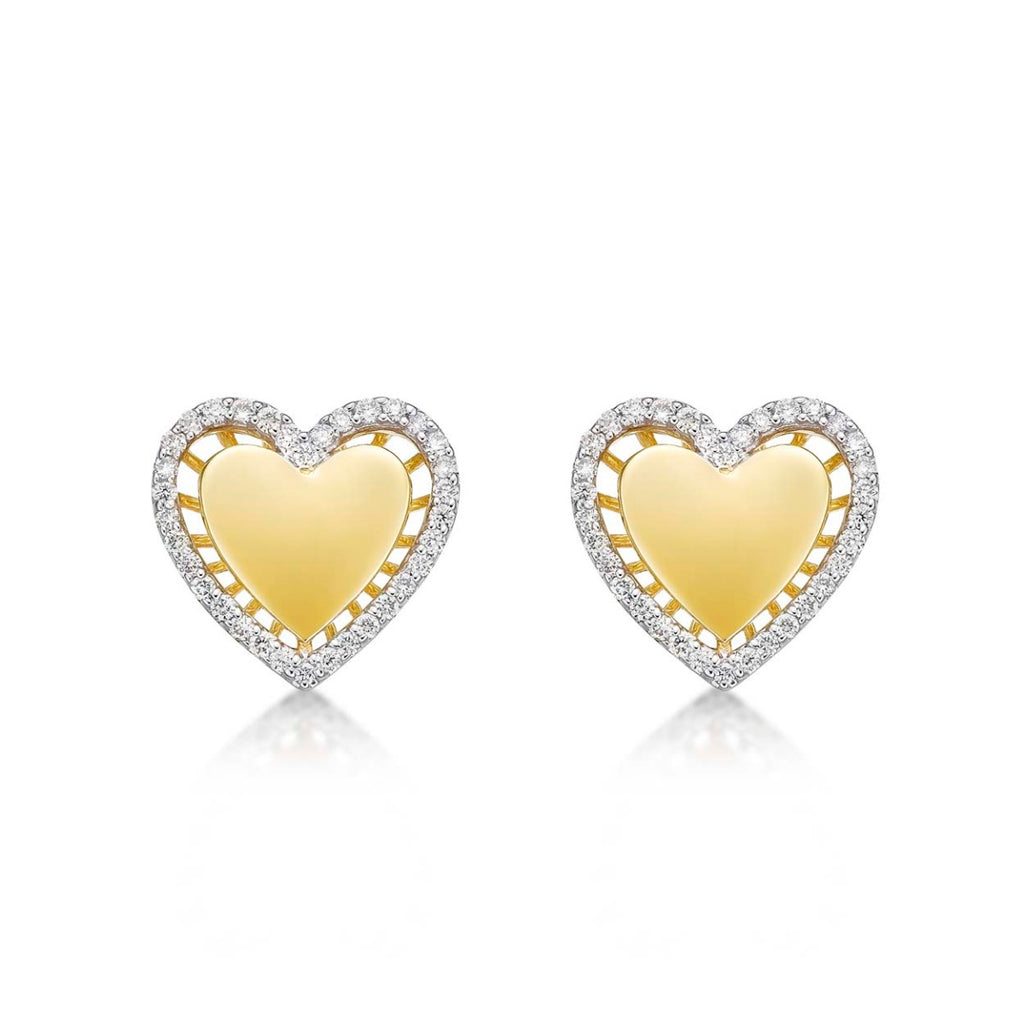 Elevated Diamond Heart Earrings 0.36ct Diamond Studs 9K Yellow Gold