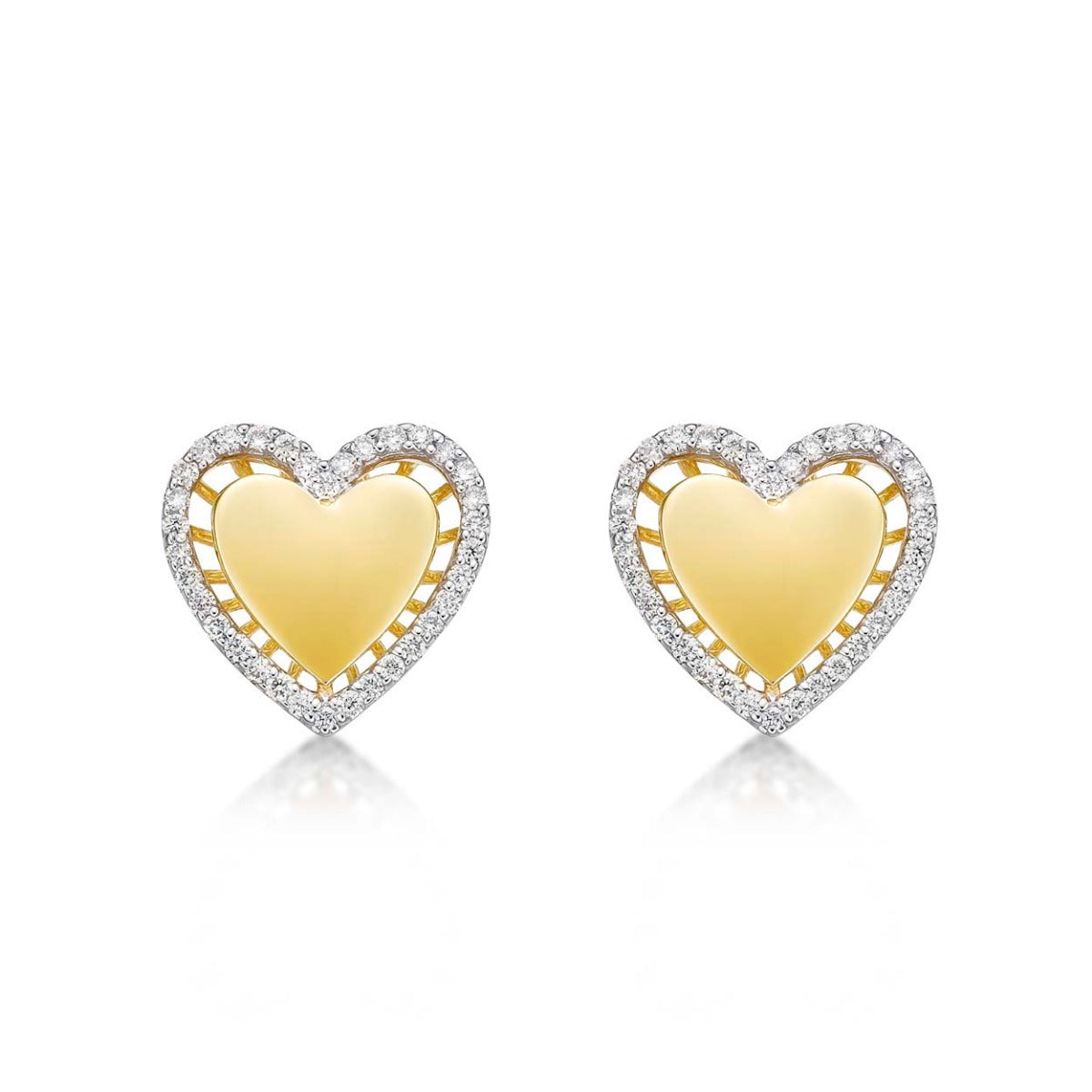 Elevated Diamond Heart Earrings 0.36ct Diamond Studs 9K Yellow Gold