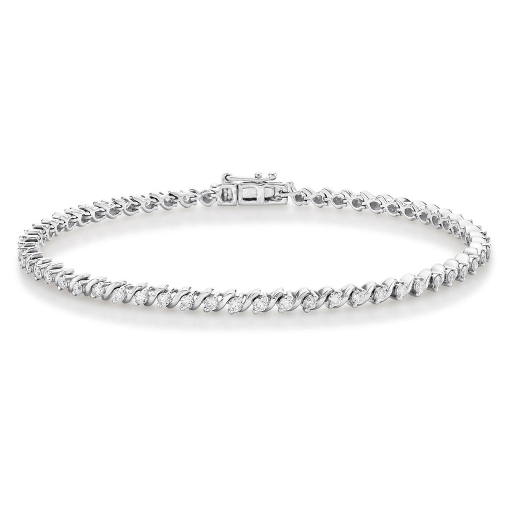 Swirl Diamond Tennis Bracelet 1ct Diamonds in 9K White Gold