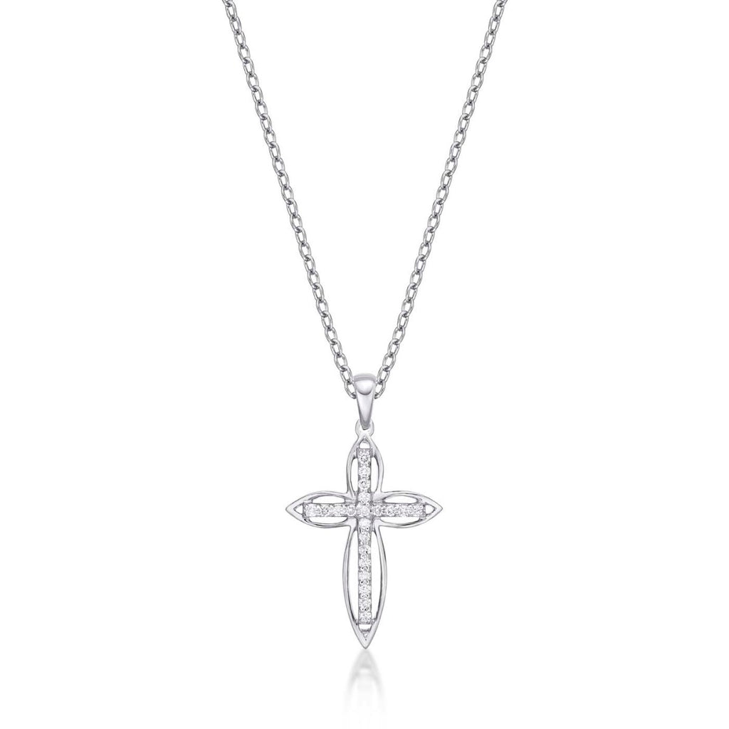 Divine Diamond Cross Pendant Necklace 0.15ct Diamond 9K White Gold
