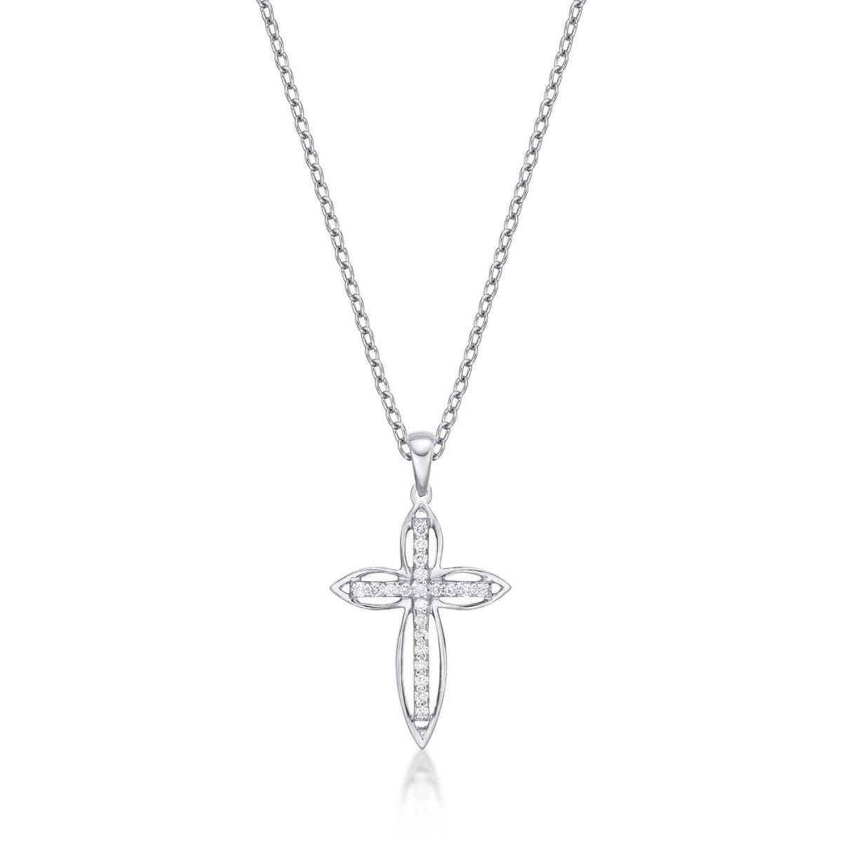 Divine Diamond Cross Pendant Necklace 0.15ct Diamond 9K White Gold