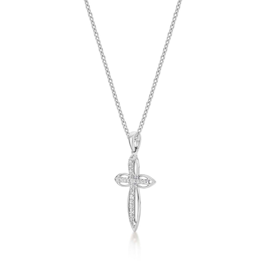 Divine Diamond Cross Pendant Necklace 0.15ct Diamond 9K White Gold side view