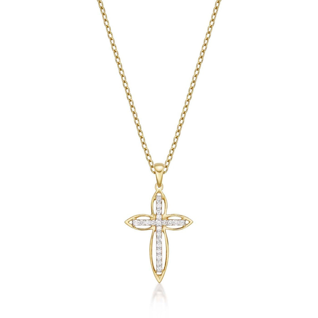 Divine Diamond Cross Pendant Necklace 0.15ct Diamond 9K Yellow Gold