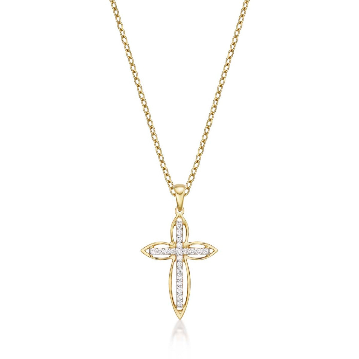 Divine Diamond Cross Pendant Necklace 0.15ct Diamond 9K Yellow Gold