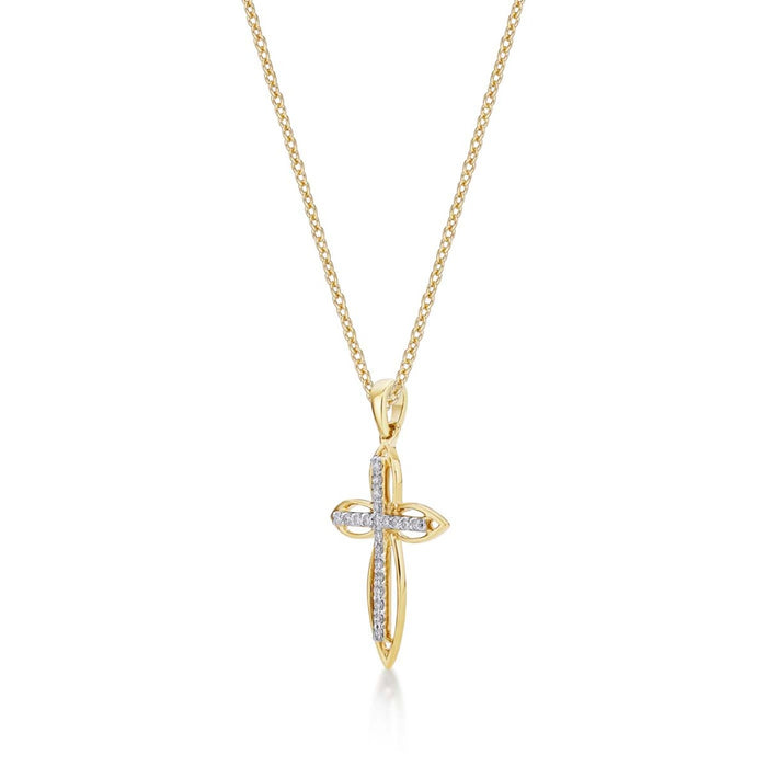 Divine Diamond Cross Pendant Necklace 0.15ct Diamond 9K Yellow Gold