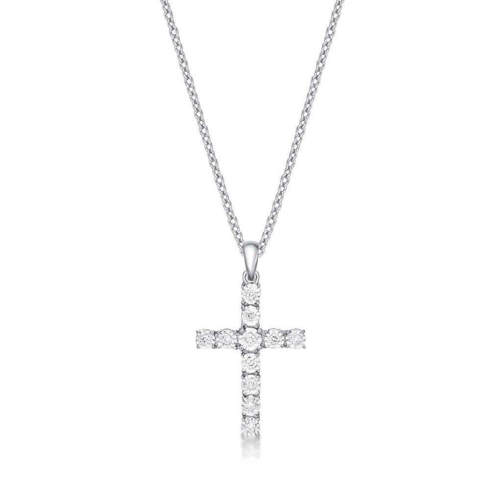 Shine Diamond Cross Pendant Necklace 0.11ct Diamond 18K White Gold