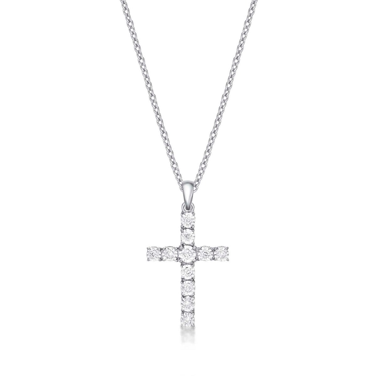 Shine Diamond Cross Pendant Necklace 0.11ct Diamond 18K White Gold