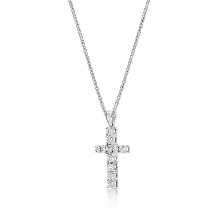 Shine Diamond Cross Pendant Necklace 0.11ct Diamond 9K White Gold