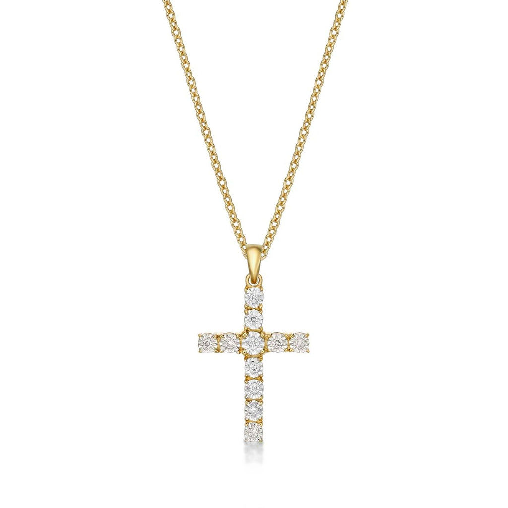 Shine Diamond Cross Pendant Necklace 0.11ct Diamond 9K Yellow Gold