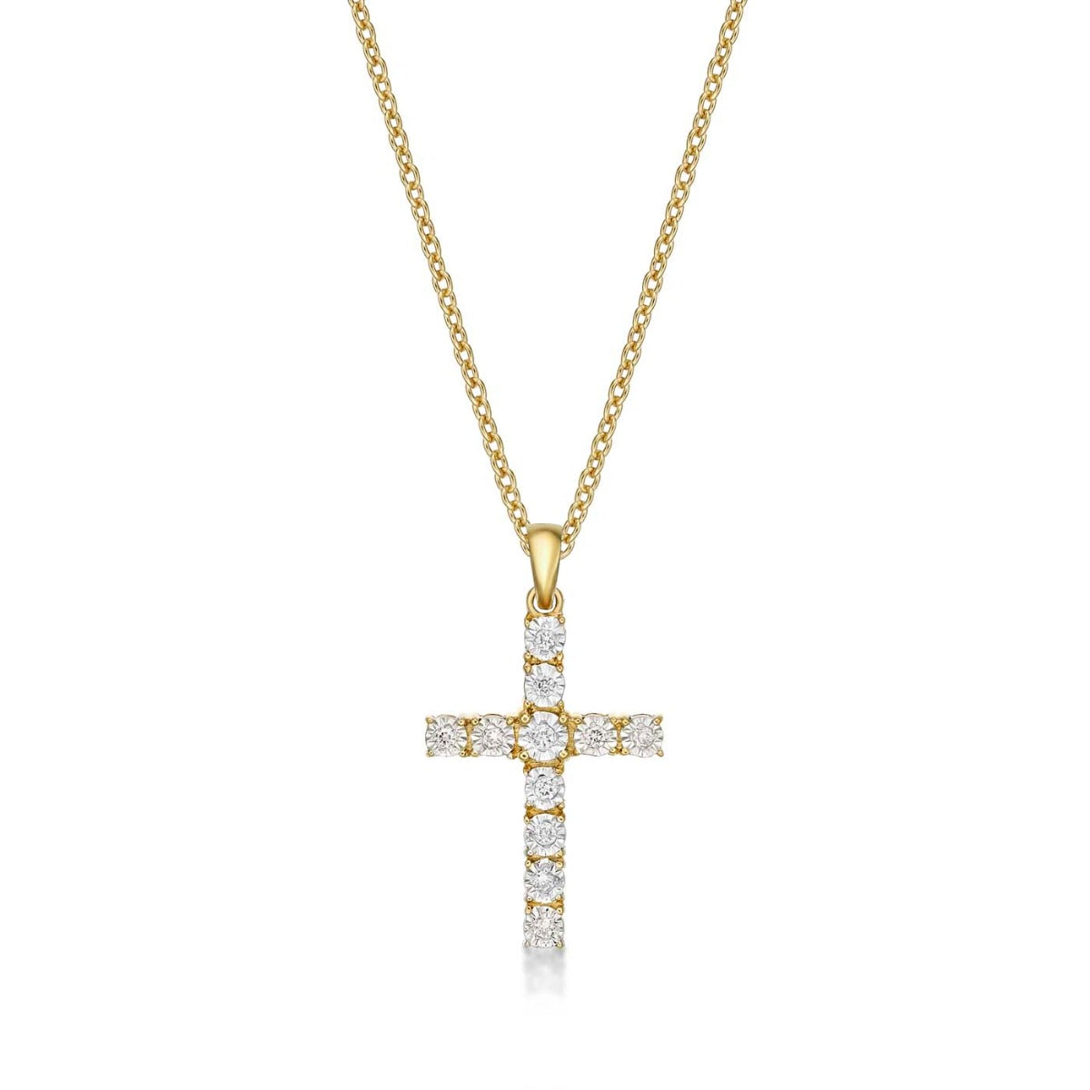 Shine Diamond Cross Pendant Necklace 0.11ct Diamond 9K Yellow Gold