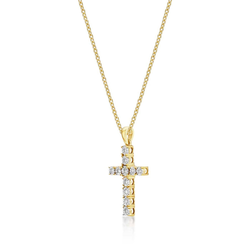 Shine Diamond Cross Pendant Necklace 0.11ct Diamond 9K Yellow Gold from the side