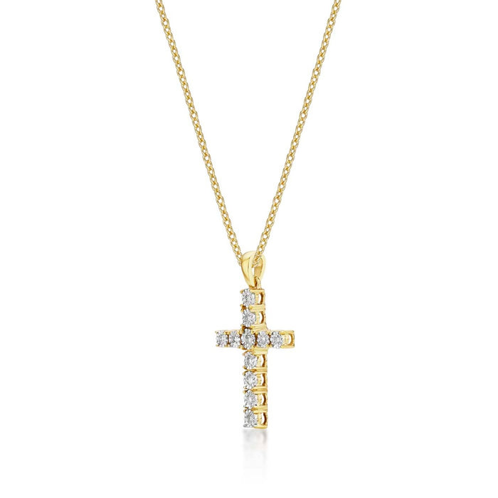 Shine Diamond Cross Pendant Necklace 0.11ct Diamond 9K Yellow Gold