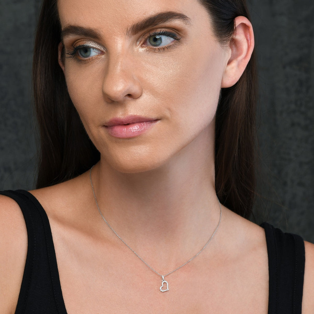Sleeping Heart Diamond Heart Necklace 0.14ct Diamond 9K White Gold