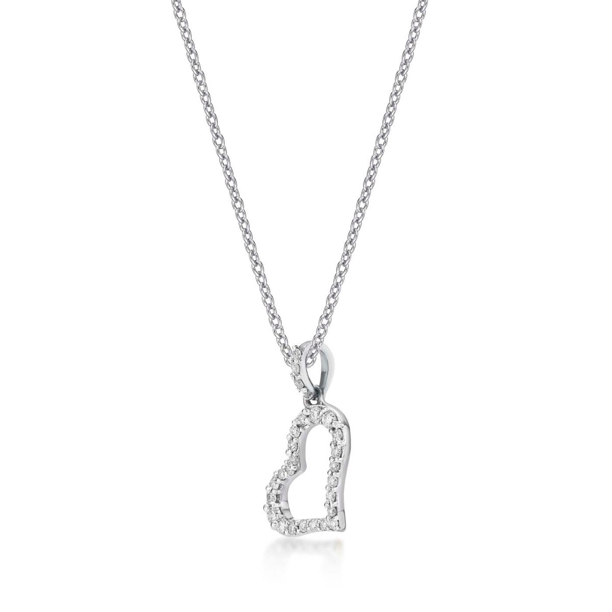 Sleeping Heart Diamond Heart Necklace 0.14ct Diamond 9K White Gold side view