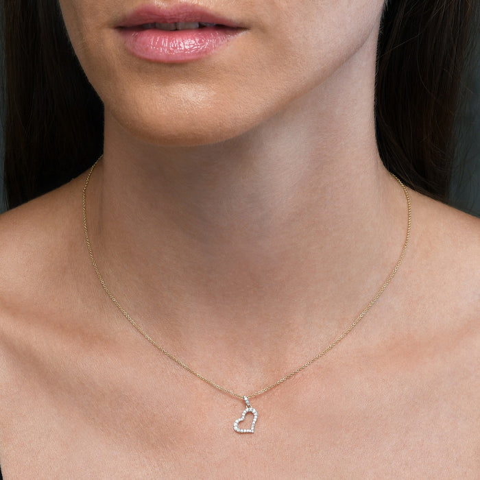 Sleeping Heart Diamond Heart Necklace 0.14ct Diamond 9K Yellow Gold
