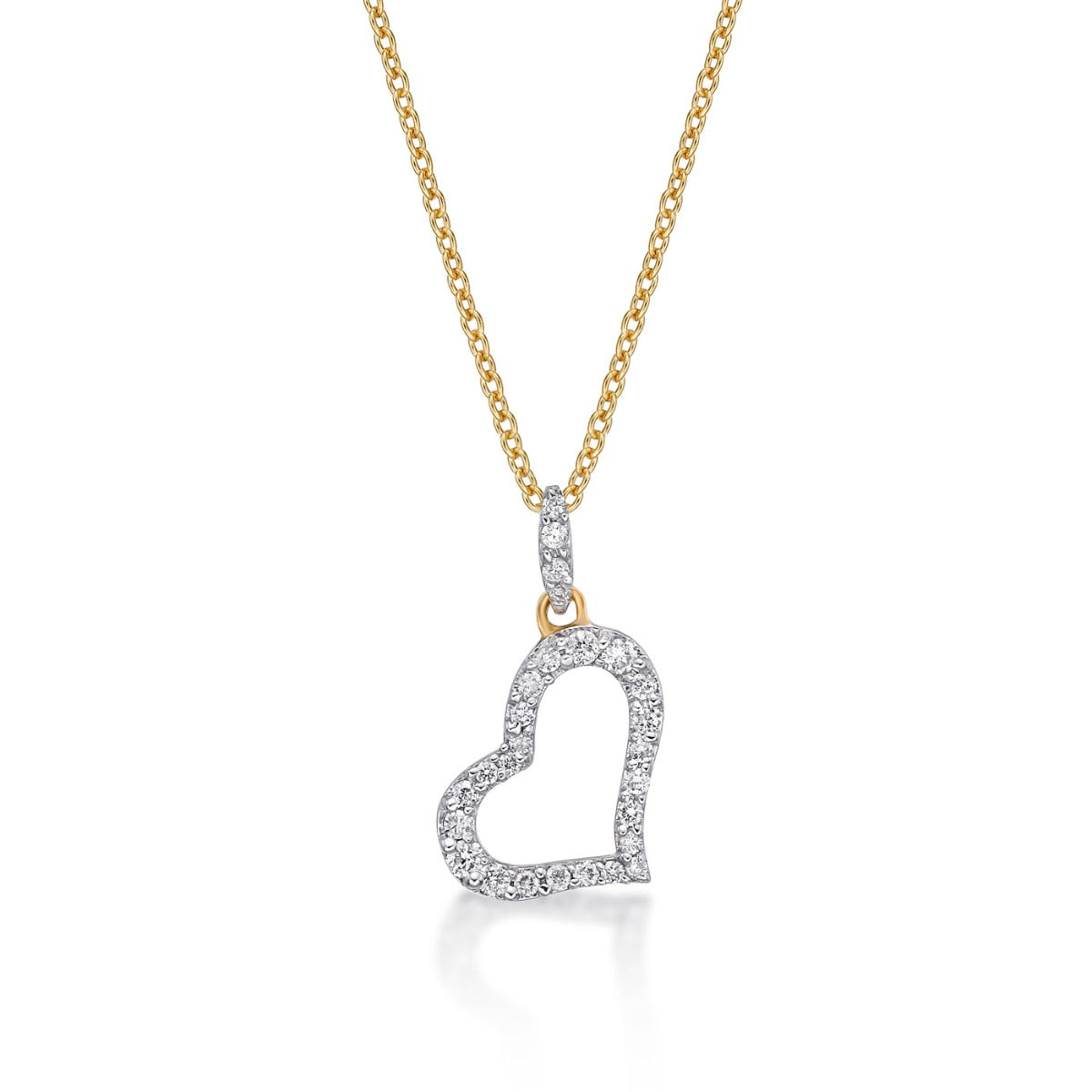 Sleeping Heart Diamond Heart Necklace 0.14ct Diamond 9K Yellow Gold