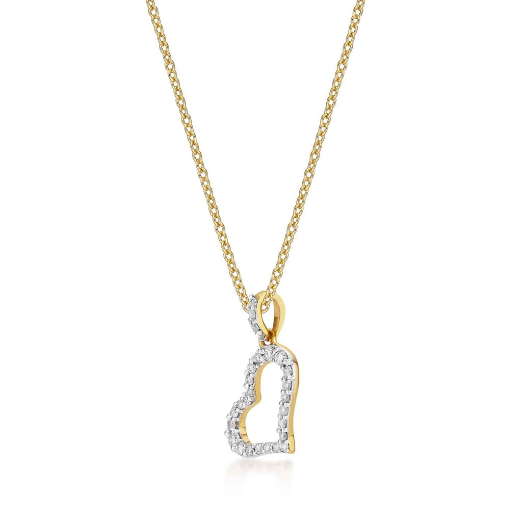 Sleeping Heart Diamond Heart Necklace 0.14ct Diamond 9K Yellow Gold side view