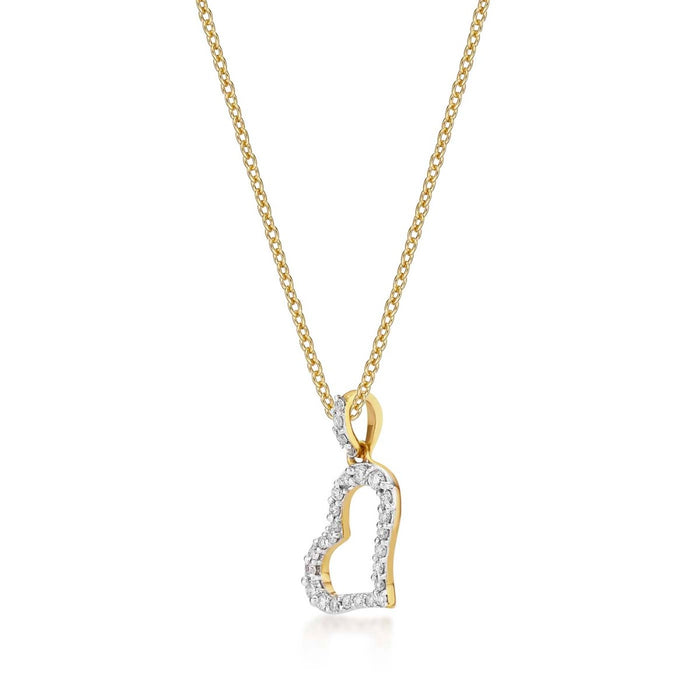 Sleeping Heart Diamond Heart Necklace 0.14ct Diamond 9K Yellow Gold