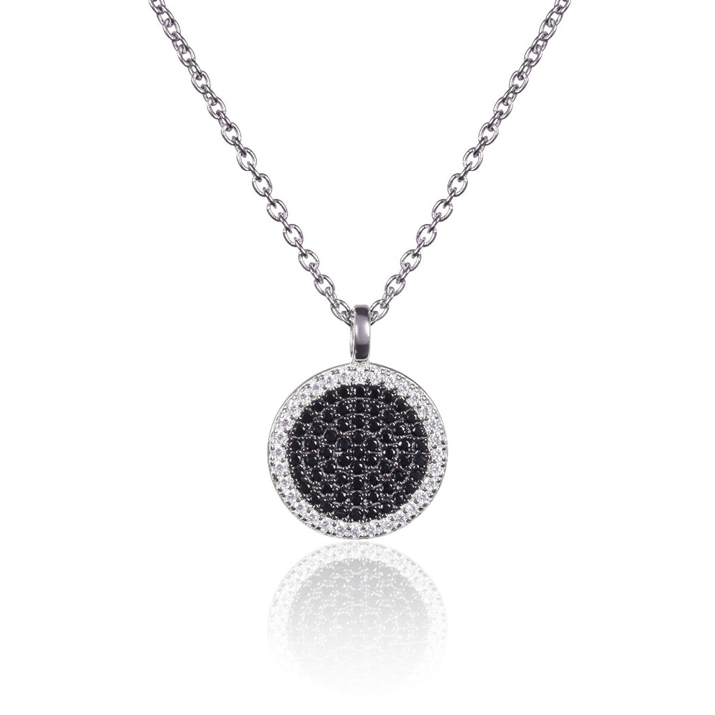black disc pendant necklace in 925 sterling silver