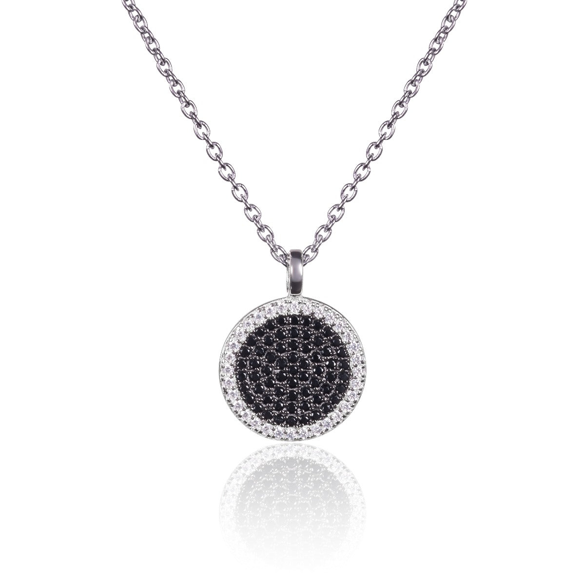 black disc pendant necklace in 925 sterling silver