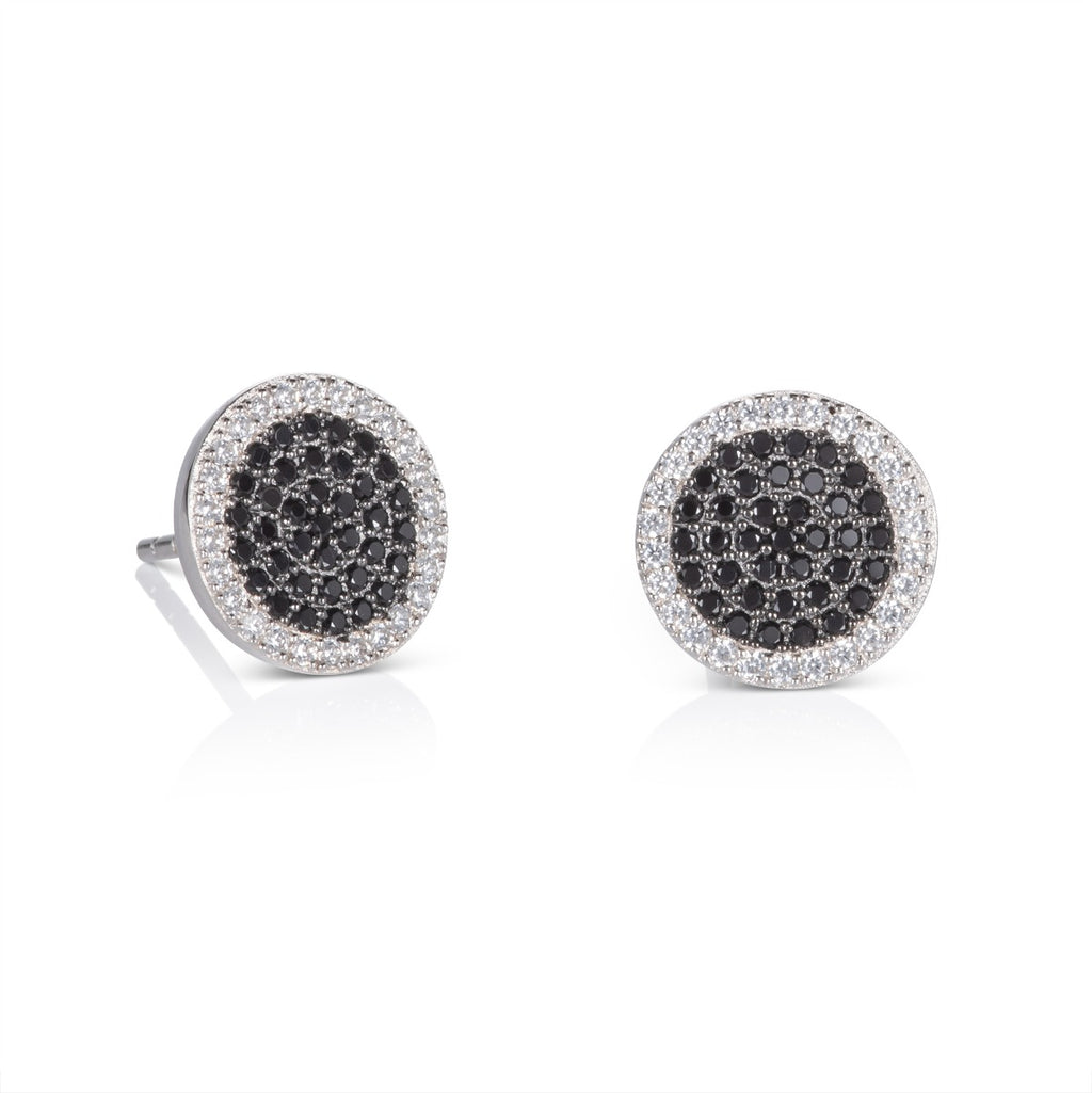 Round black disc stud earrings in 925 silver