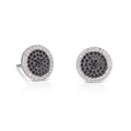 Round black disc stud earrings in 925 silver