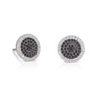 Round black disc stud earrings in 925 silver