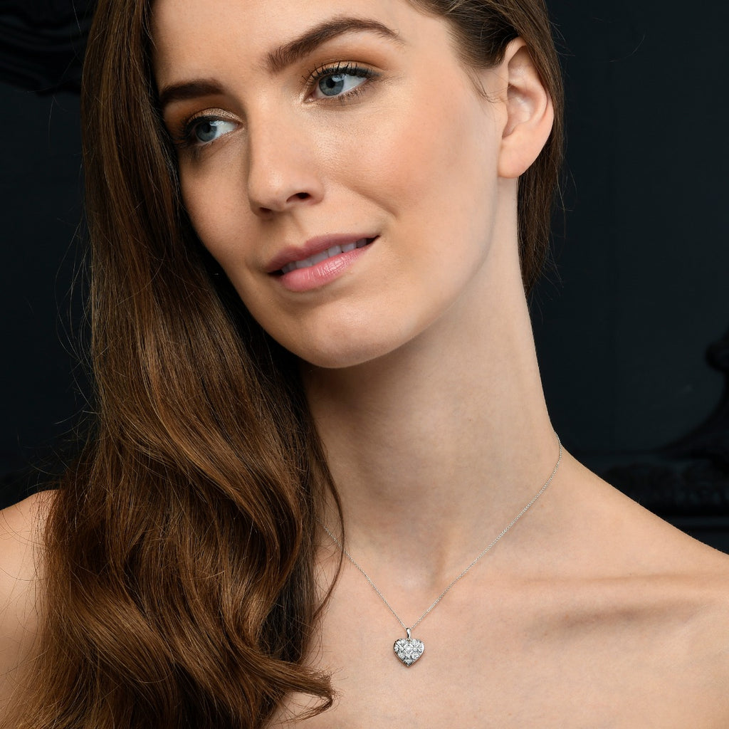 Kiss Diamond Heart Pendant Necklace 0.11ct Diamond 9K White Gold