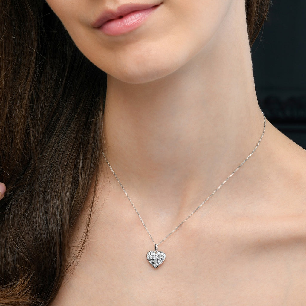 Dazzle Diamond Heart Pendant Necklace 0.16ct Diamond 9K White Gold