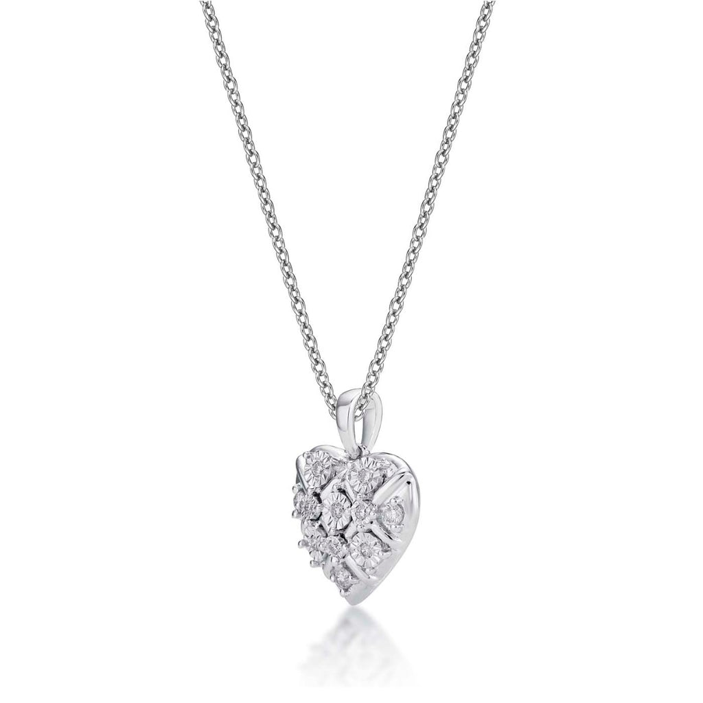 Dazzle Diamond Heart Pendant Necklace 0.16ct Diamond 9K White Gold side view