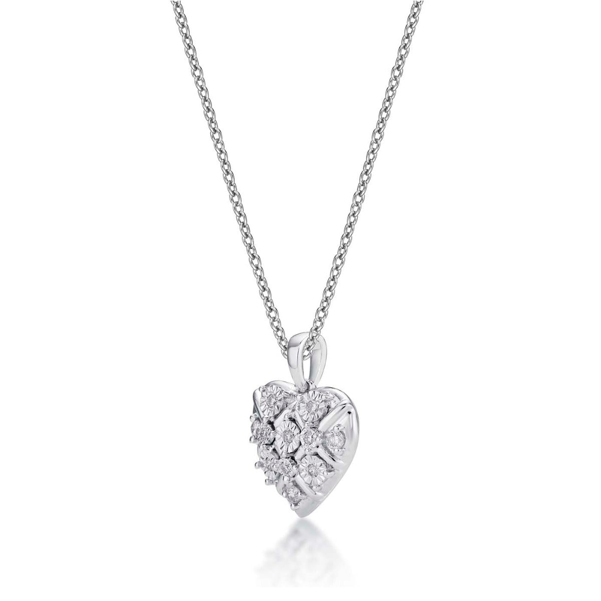 Dazzle Diamond Heart Pendant Necklace 0.16ct Diamond 9K White Gold side view