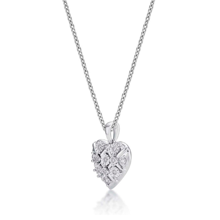 Dazzle Diamond Heart Pendant Necklace 0.16ct Diamond 9K White Gold