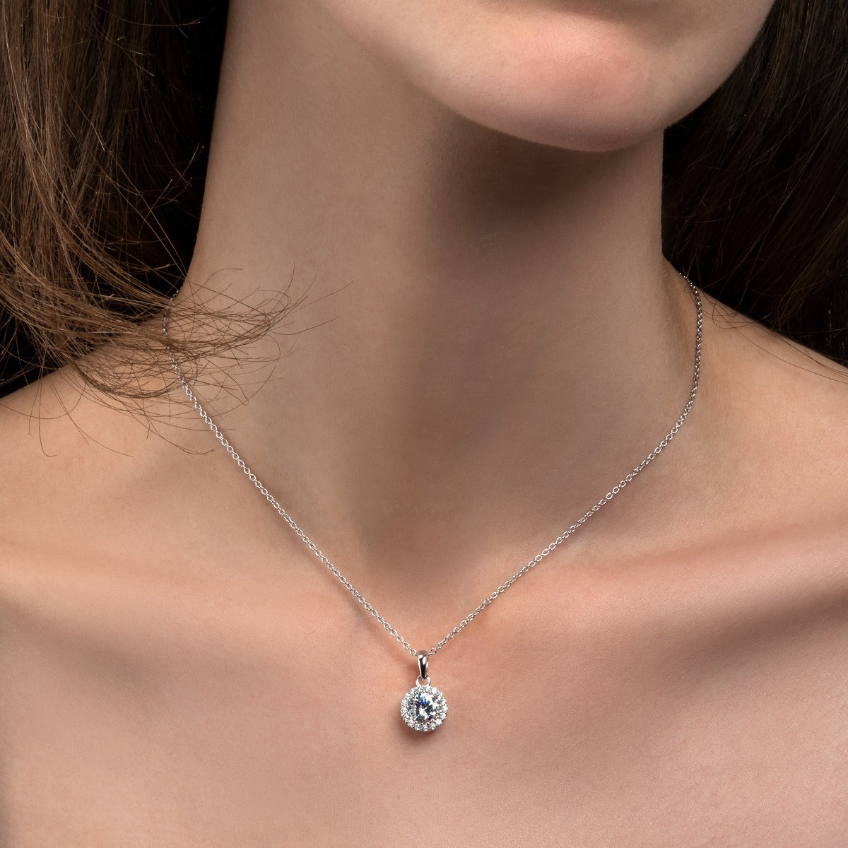womens round pendant necklace with cubic zirconia