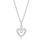 Flower Diamond Heart Pendant Necklace 0.23ct Diamond 9K White Gold