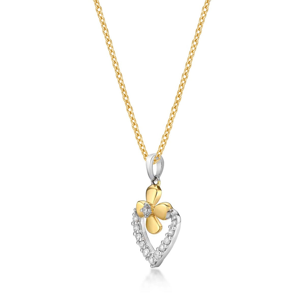 Diamond Flower Heart Pendant Necklace 0.23ct Diamond 9K Yellow Gold