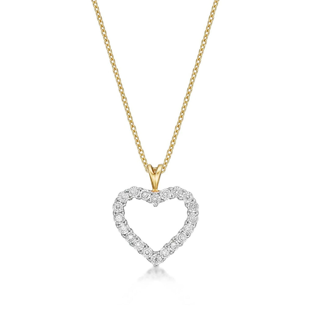 Miracle Diamond Heart Pendant Necklace 0.20ct Diamond 9K Yellow Gold