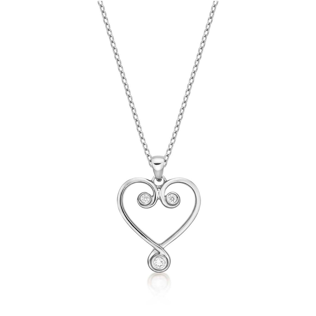 Ornate Diamond Heart Pendant Necklace 0.11ct Diamond 9K White Gold
