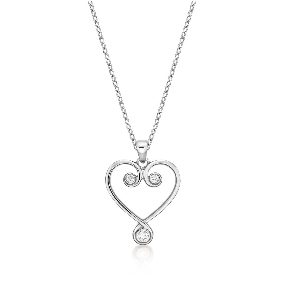 Ornate Diamond Heart Pendant Necklace 0.11ct Diamond 9K White Gold